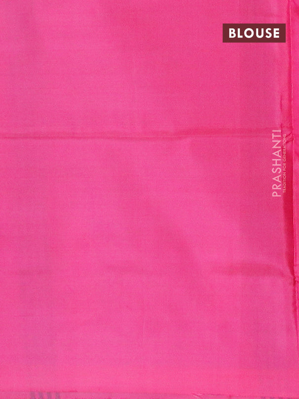 Banana pith saree teal blue and pink with thread woven buttas in borderless style with blouse