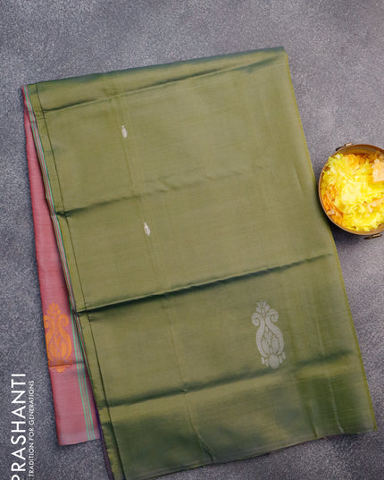 Banana pith saree mehendi green and dual shade of maroon with thread woven buttas in borderless style with blouse