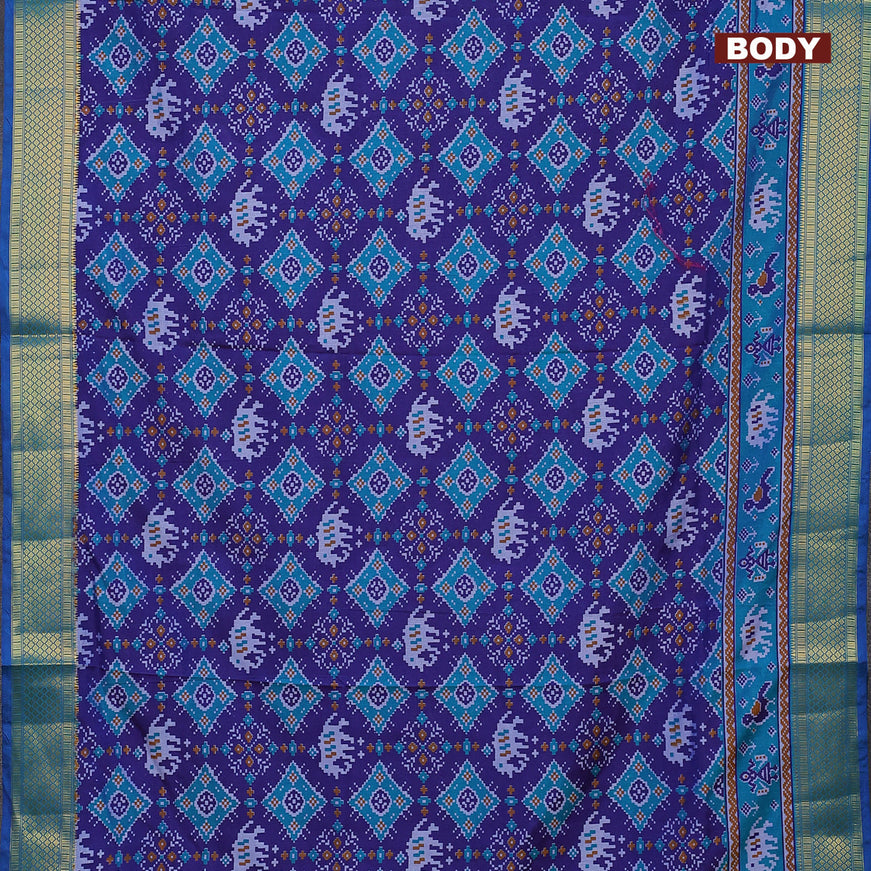 Semi tussar saree blue and teal greenish blue with allover ikat weaves and zari woven border