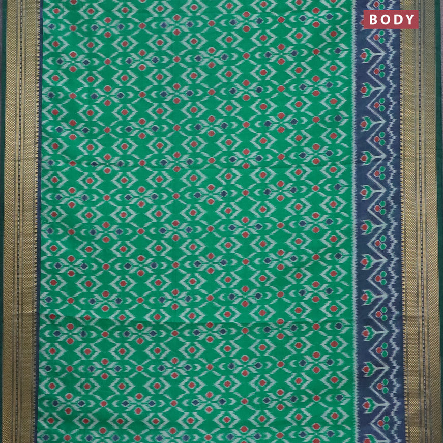 Semi tussar saree green and dual shade of green with allover ikat weaves and zari woven border