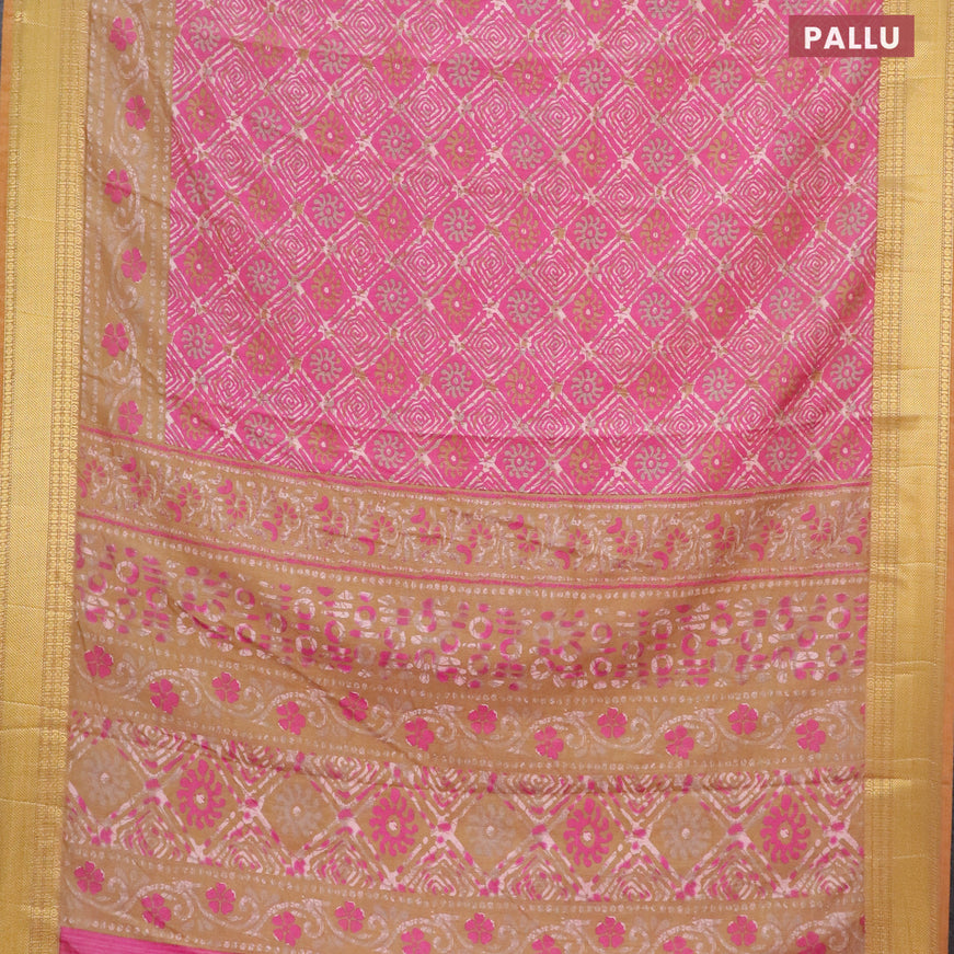 Semi tussar saree pink shade and dark sandal with allover batik weaves and zari woven border