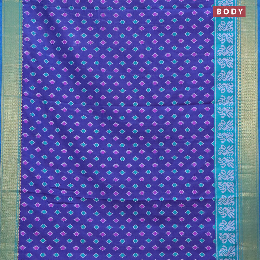 Semi tussar saree dark blue and dual shade of teal blue with allover butta wevaes and zari woven border