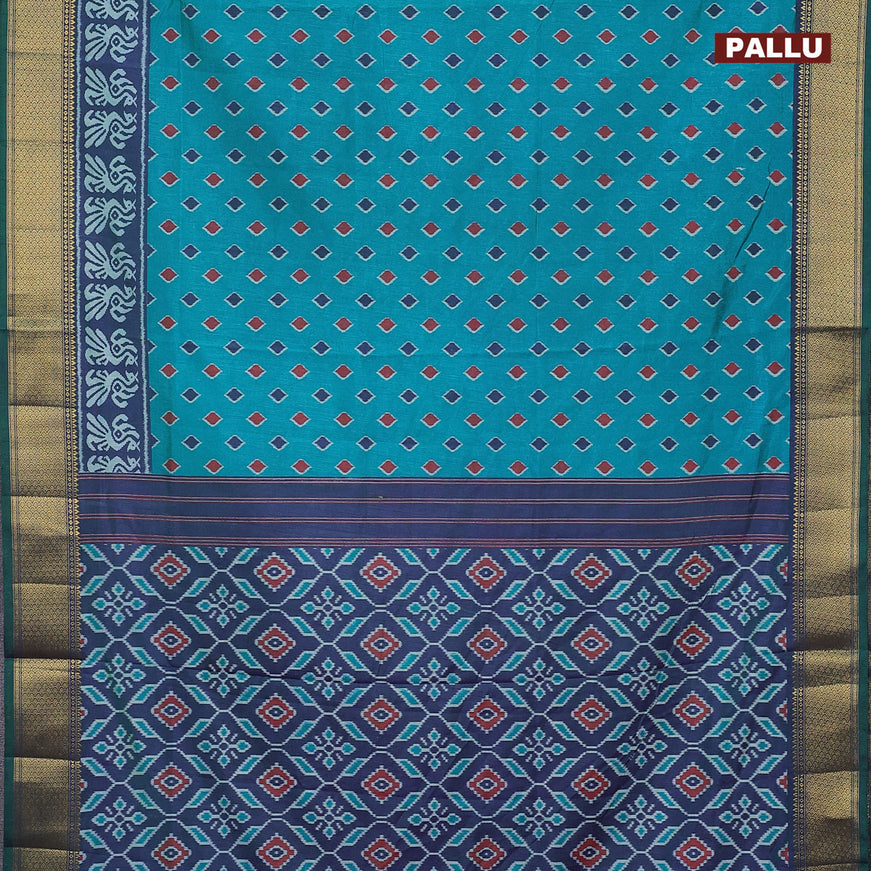 Semi tussar saree teal blue and dual shade of bluish green with allover butta wevaes and zari woven border