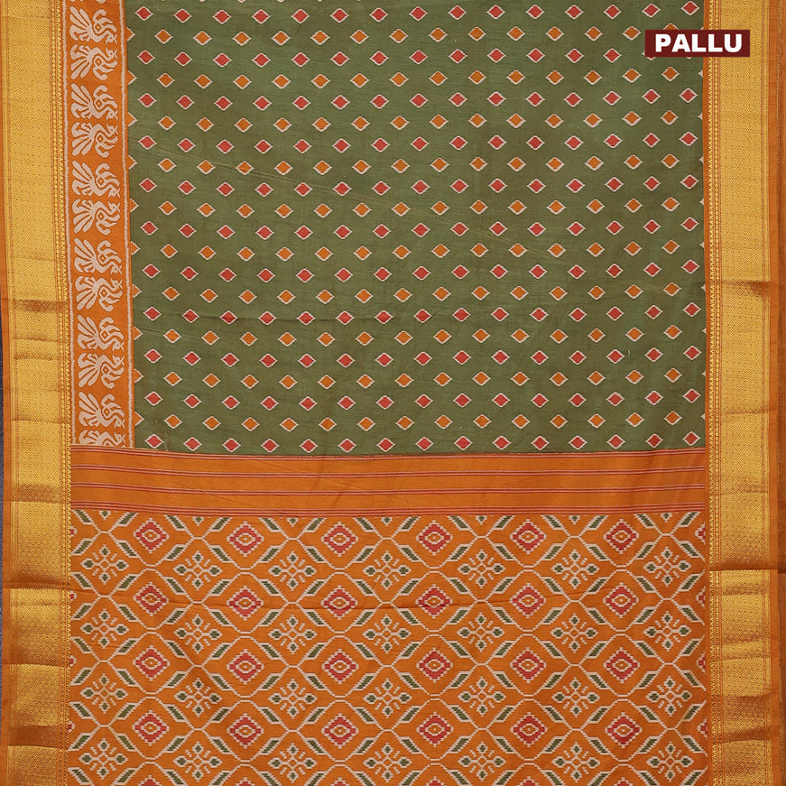 Semi tussar saree green shade and mustard shade with allover butta wevaes and zari woven border