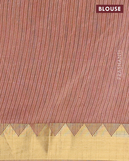 Semi tussar saree pink and brown shade with allover ikat weaves and zari woven border