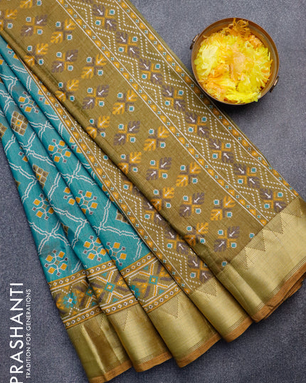 Semi tussar saree dual shade of blue and elaichi green shade with allover ikat weaves and zari woven border