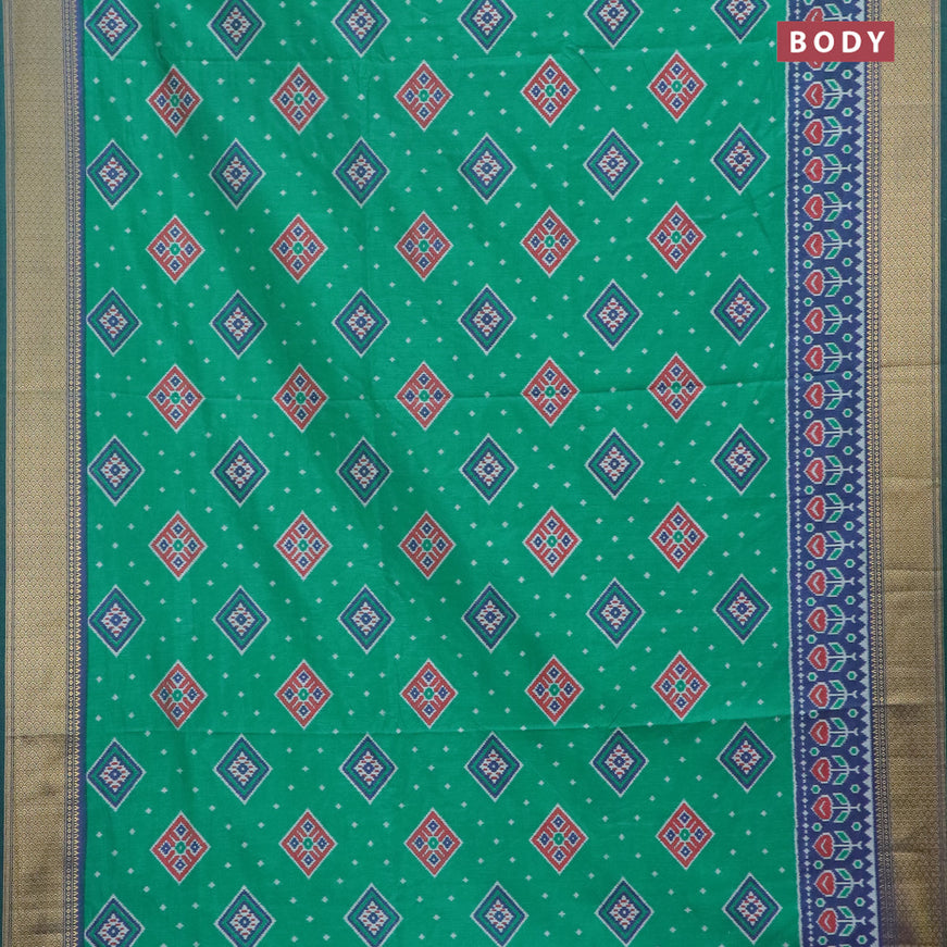 Semi tussar saree teal green and dual shade of blue with allover ikat butta weaves and zari woven border