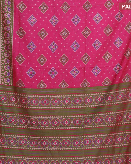Semi tussar saree pink and dual shade of green with allover ikat butta weaves and zari woven border