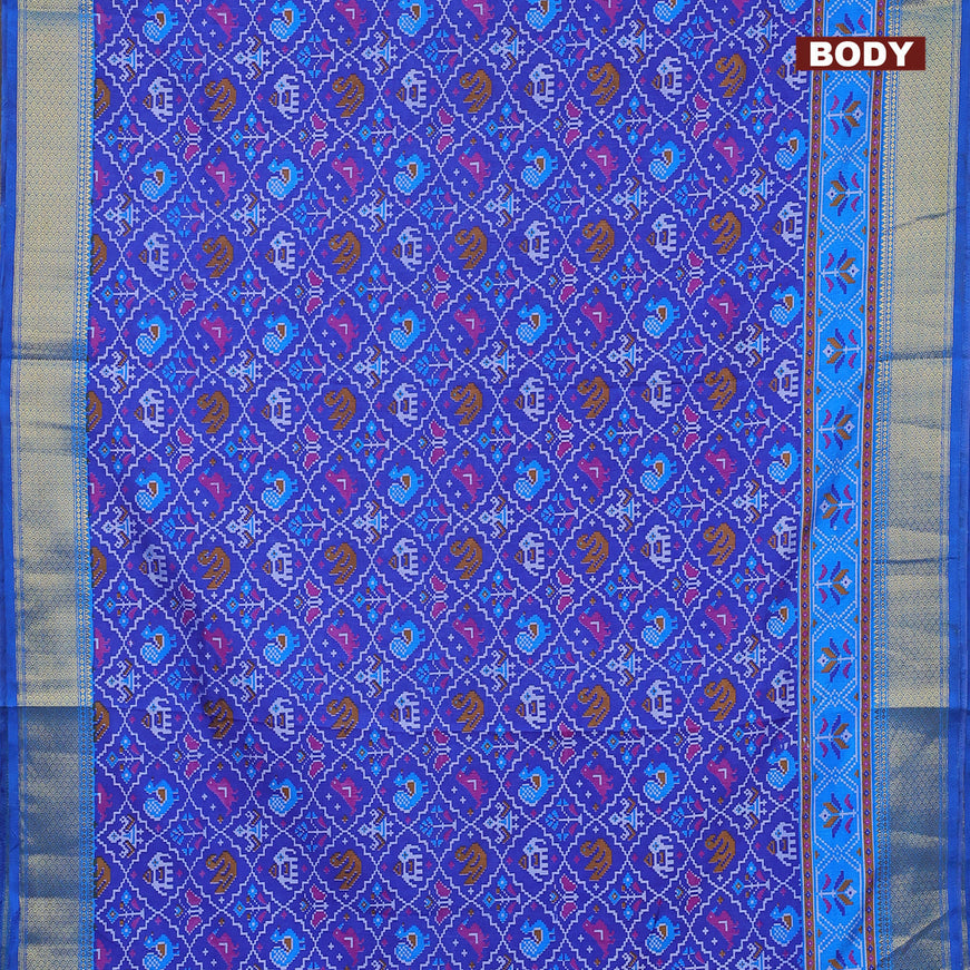 Semi tussar saree blue and cs blue with allover patola weaves and zari woven border