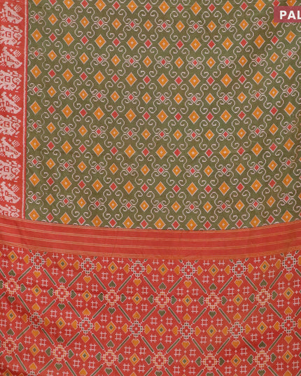 Semi tussar saree green shade and red shade with allover ikat weaves and ikat woven zari border