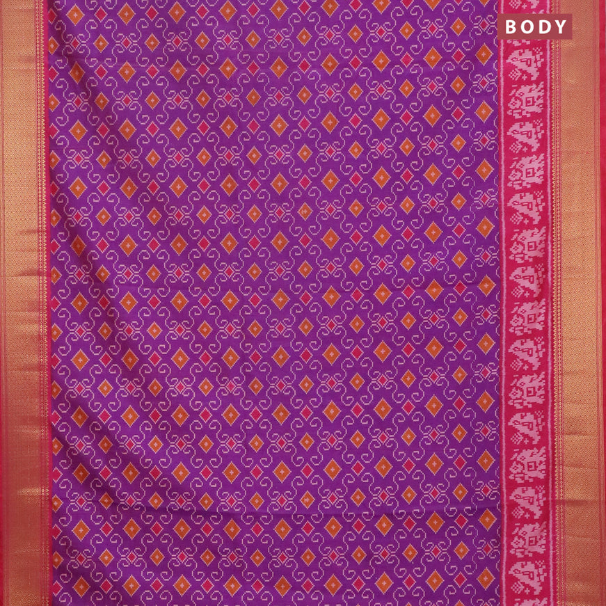 Semi tussar saree purple and pink with allover ikat weaves and ikat woven zari border