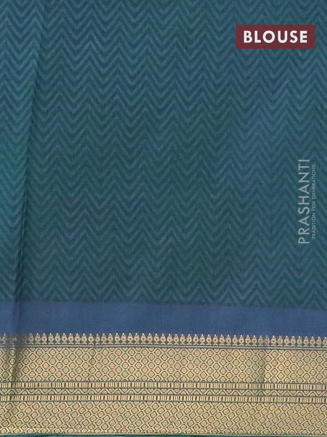 Semi tussar saree teal blue and dual shade of green with allover ikat weaves and ikat woven zari border