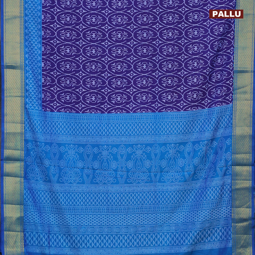 Semi tussar saree blue and dual shade of teal blue with allover ikat weaves and zari woven border