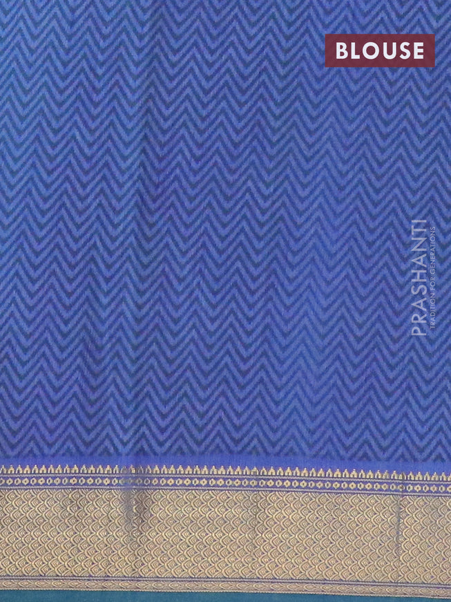 Semi tussar saree teal blue and dual shade of bluish green with allover ikat weaves and zari woven border