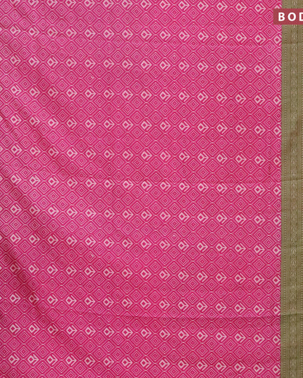 Semi tussar saree pink and dual shade of greenish maroon with allover ikat weaves and zari woven border