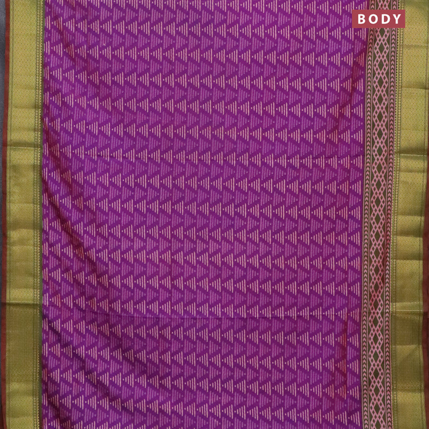 Semi tussar saree purple and dual shade of greenish maroon with allover geometric prints and zari woven border