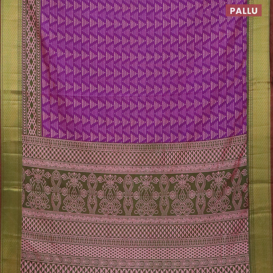 Semi tussar saree purple and dual shade of greenish maroon with allover geometric prints and zari woven border