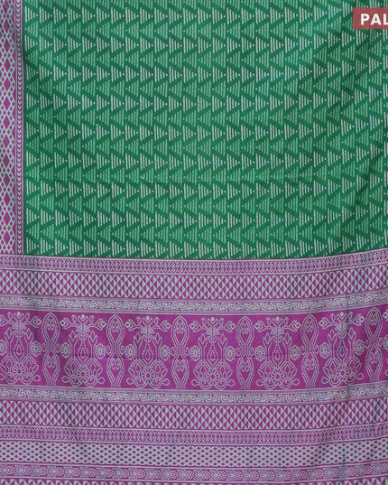Semi tussar saree green and dual shade of purple with allover geometric prints and zari woven border