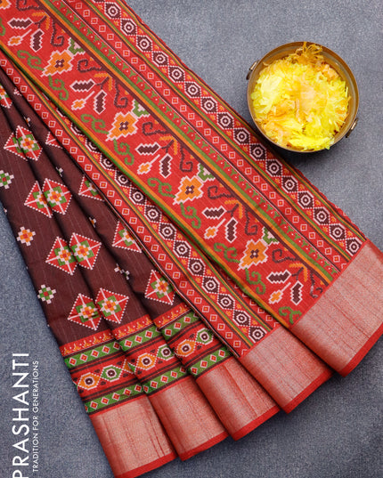 Semi tussar saree deep maroon and maroon with allover geometric prints and zari woven border