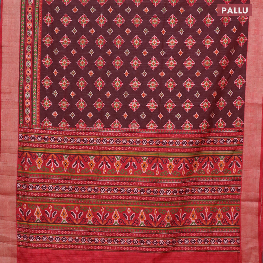 Semi tussar saree deep maroon and maroon with allover geometric prints and zari woven border