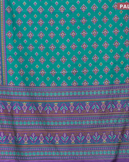 Semi tussar saree teal green shade and purple with allover geometric prints and zari woven border