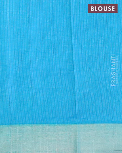 Semi tussar saree royal blue and teal blue with allover geometric prints and zari woven border