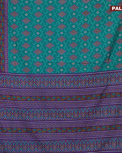 Semi tussar saree teal bluish green and purple with allover ikat weaves and zari woven border