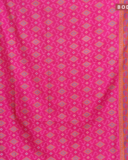 Semi tussar saree pink and dark mustard with allover ikat weaves and zari woven border