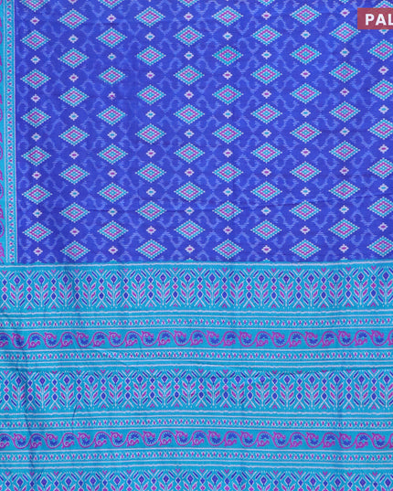 Semi tussar saree blue and teal bluish green with allover ikat weaves and zari woven border