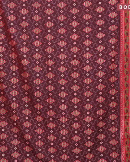 Semi tussar saree deep maroon and red with allover ikat weaves and zari woven border