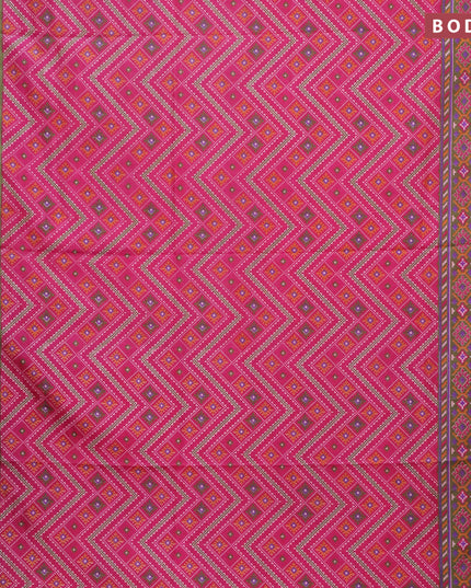 Semi tussar saree dark pink and dual shade of green with allover ikat weaves and zari woven border