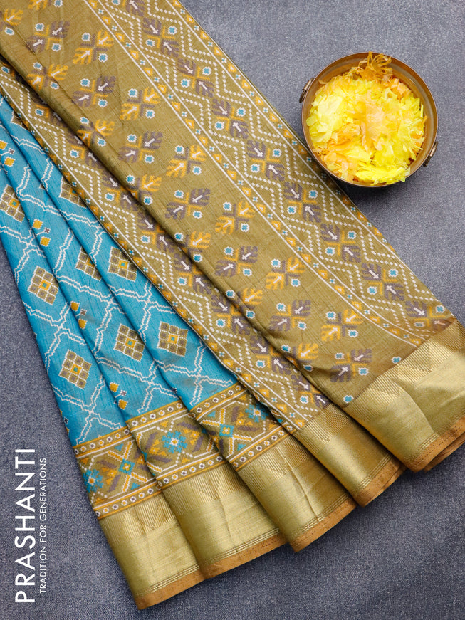 Semi tussar saree dual shade of blue and sandal with allover ikat weaves and zari woven border