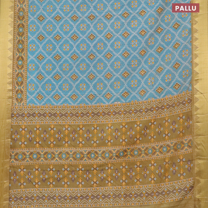 Semi tussar saree dual shade of blue and sandal with allover ikat weaves and zari woven border