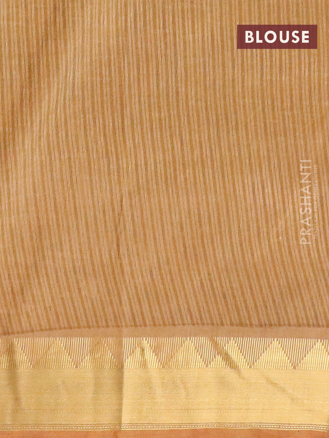 Semi tussar saree mustard yellow and sandal with allover ikat weaves and zari woven border