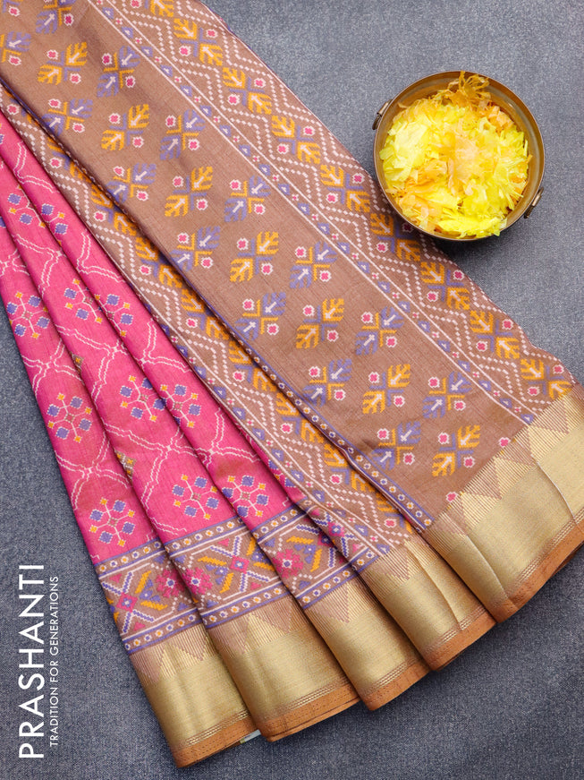 Semi tussar saree dual shade of pink and sandal with allover ikat weaves and zari woven border