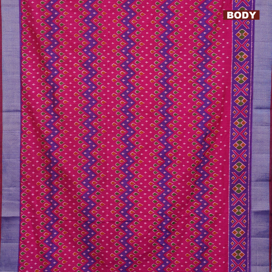 Semi tussar saree pink and violet with allover ikat weaves and zari woven border