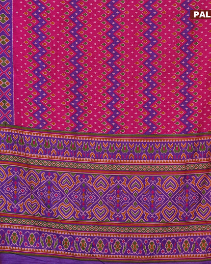 Semi tussar saree pink and violet with allover ikat weaves and zari woven border