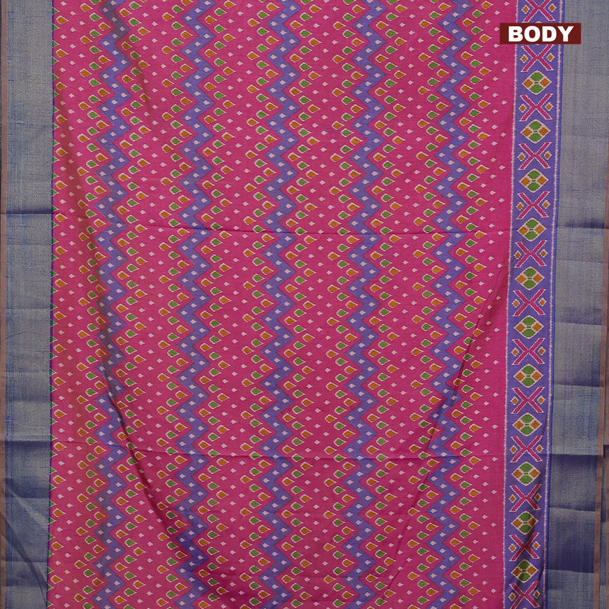 Semi tussar saree dual shade of pink and dual shade of blue with allover ikat weaves and zari woven border