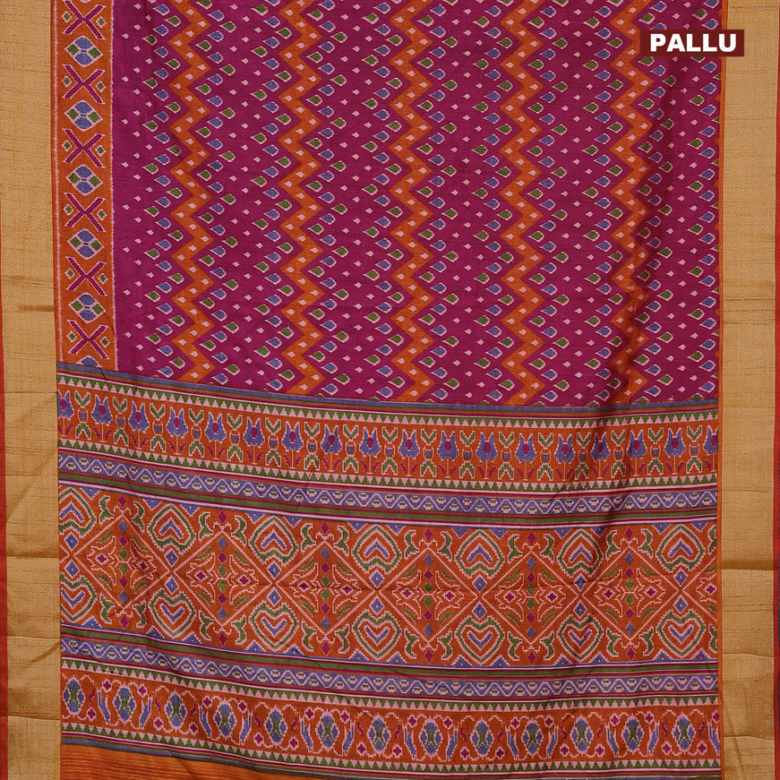 Semi tussar saree dark magenta and rust shade with allover ikat weaves and zari woven border