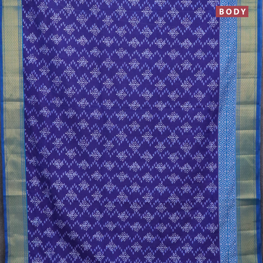 Semi tussar saree dark blue and blue with allover prints and zari woven border