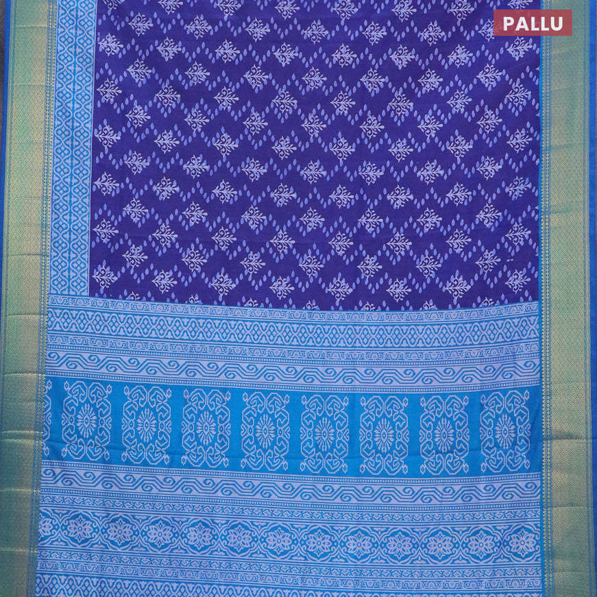 Semi tussar saree dark blue and blue with allover prints and zari woven border