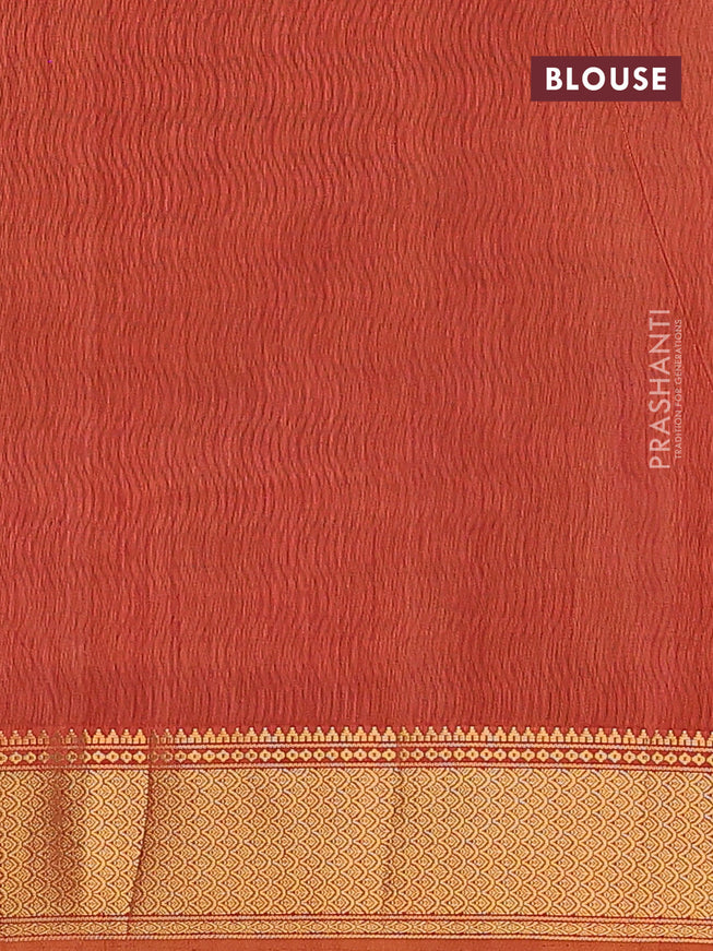 Semi tussar saree green shade and rust shade with allover ikat weaves and zari woven border