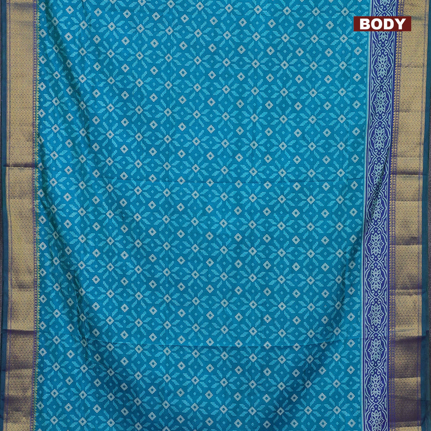 Semi tussar saree teal blue and dual shade of blue with allover ikat weaves and zari woven border
