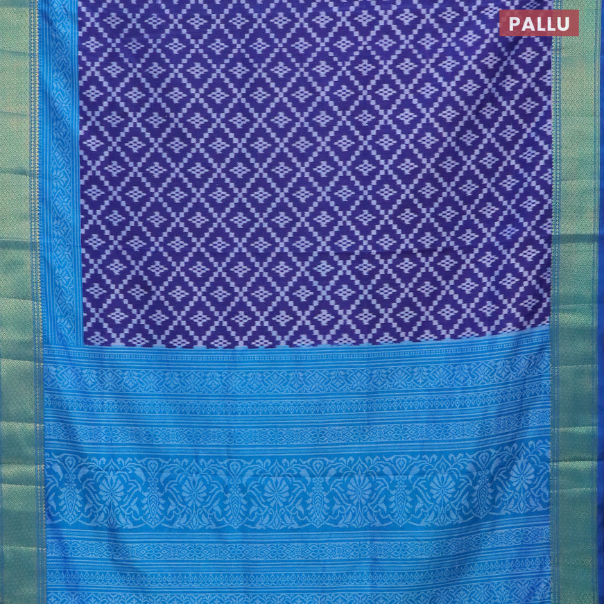 Semi tussar saree dark blue and dual shade of teal blue with allover ikat weaves and zari woven border