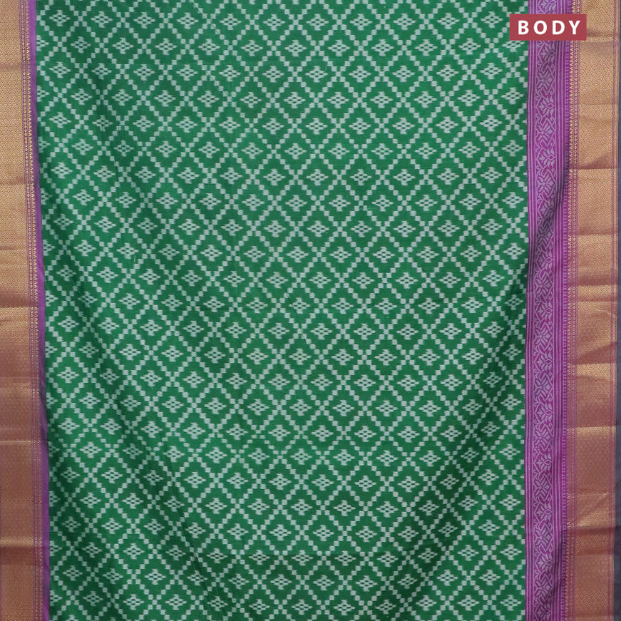 Semi tussar saree green and purple with allover ikat weaves and zari woven border