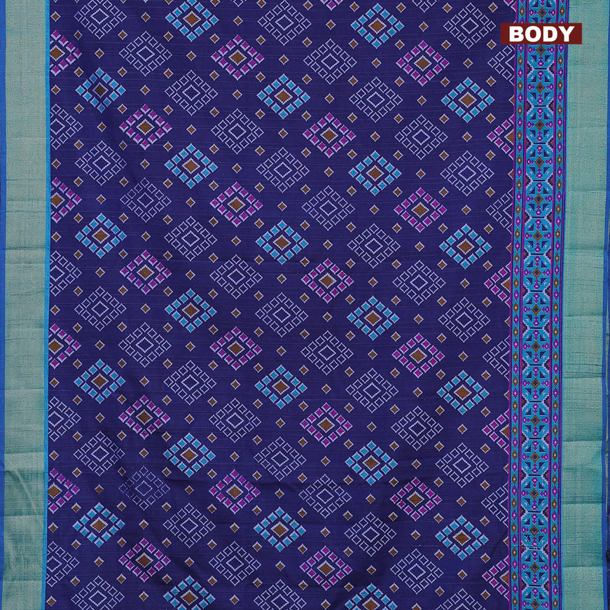 Semi tussar saree navy blue and dual shade of teal blue with allover ikat butta weaves and zari woven border