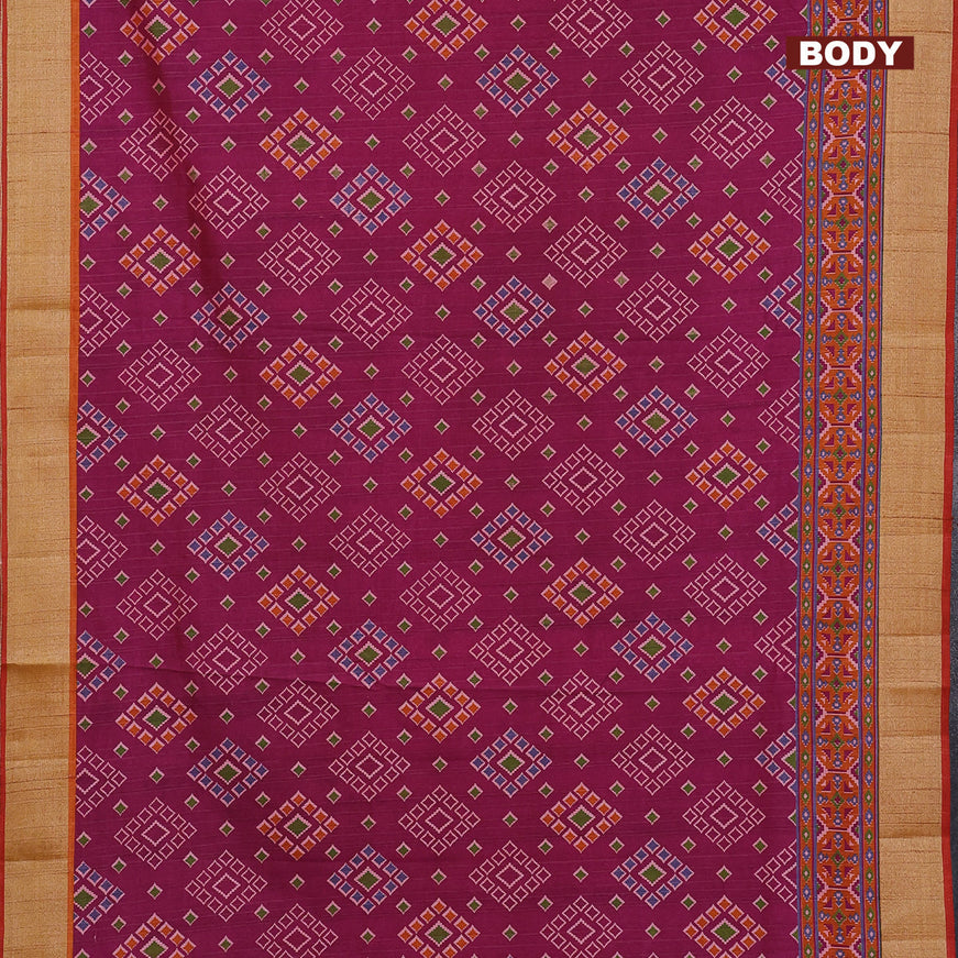 Semi tussar saree dark pink and rust shade with allover ikat butta weaves and zari woven border