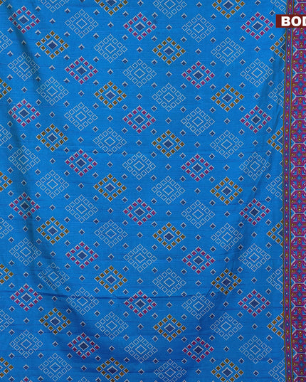 Semi tussar saree teal blue and purple with allover ikat butta weaves and zari woven border