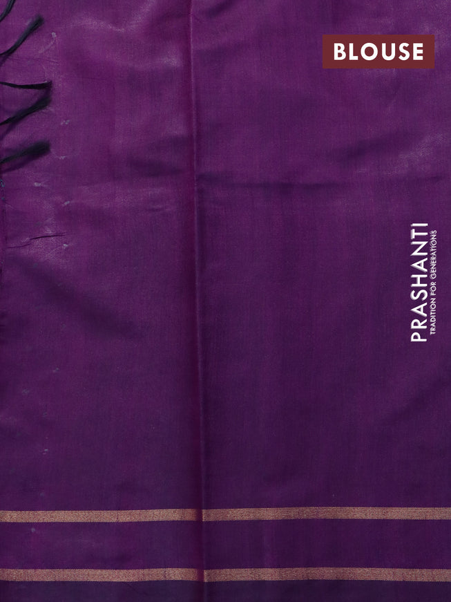 Dupion silk saree magenta pink and deep purple with plain body and temple design zari woven border