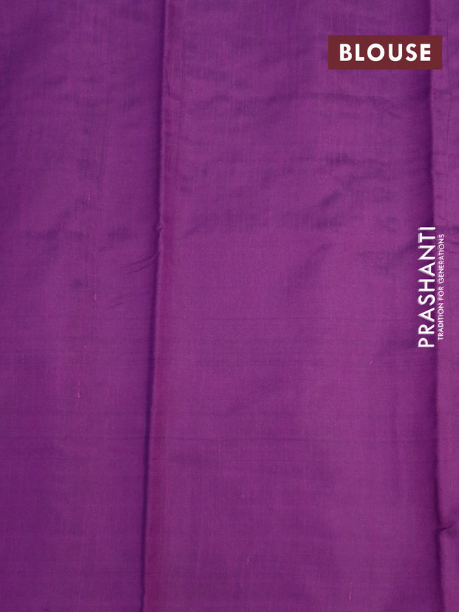 Dupion silk saree deep purple and magenta pink with allover zari weaves and temple design zari woven border